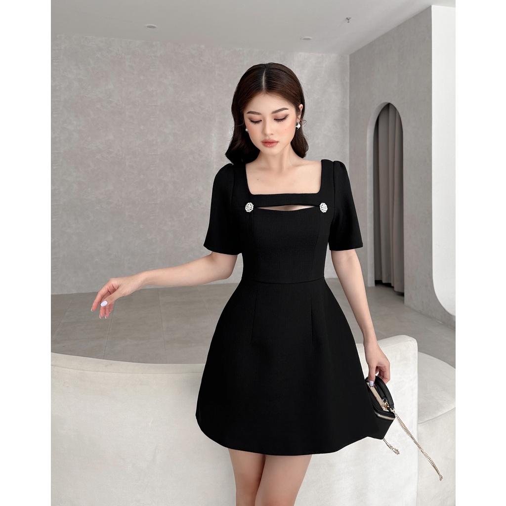 Đầm tay ngắn cut-out chất linen , Peace House Clothing