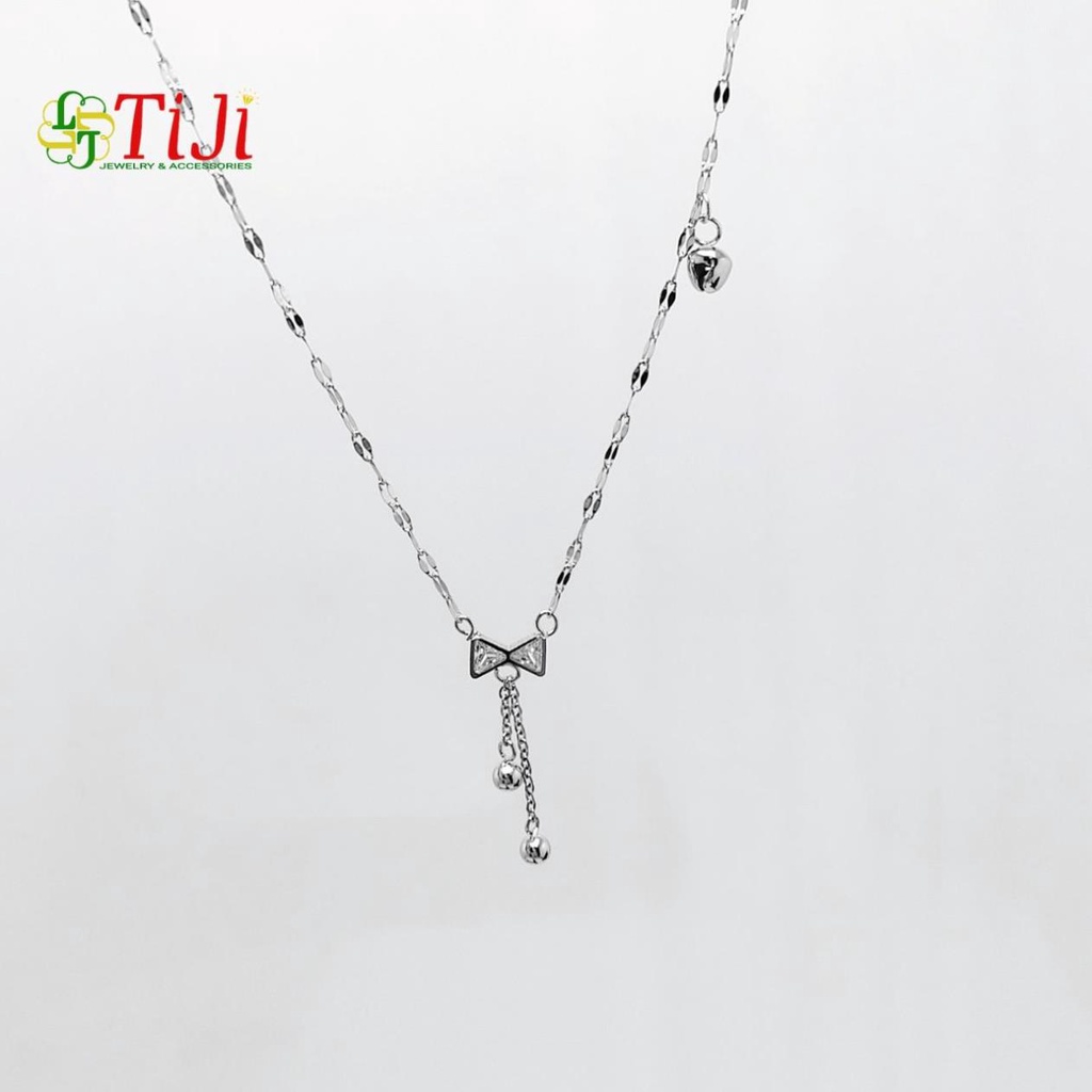 Dây chuyền nữ inox kiểu lá me nơ rớt bi cách điệu chuông đẹp không đen không gỉ sét