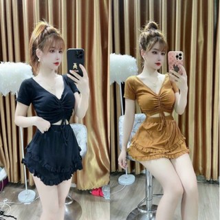 Sét áo tay ngắn phối rút - quần váy bèo siêu xinh 2 lớp B1111