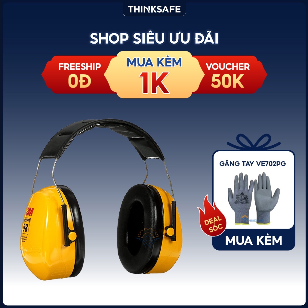 Chụp tai chống ồn 3M H9A đeo qua đầu, Phone chụp giảm độ giảm ồn 25dB, ôm kín khít vành tai người dùng- Thinksafe