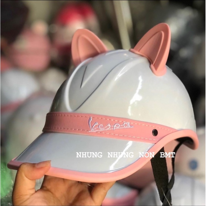 Nón bảo kiểm kết lưỡi trai vespa hàng loại 1 kèm tai gấu tai thỏ tai mèo đáng yêu