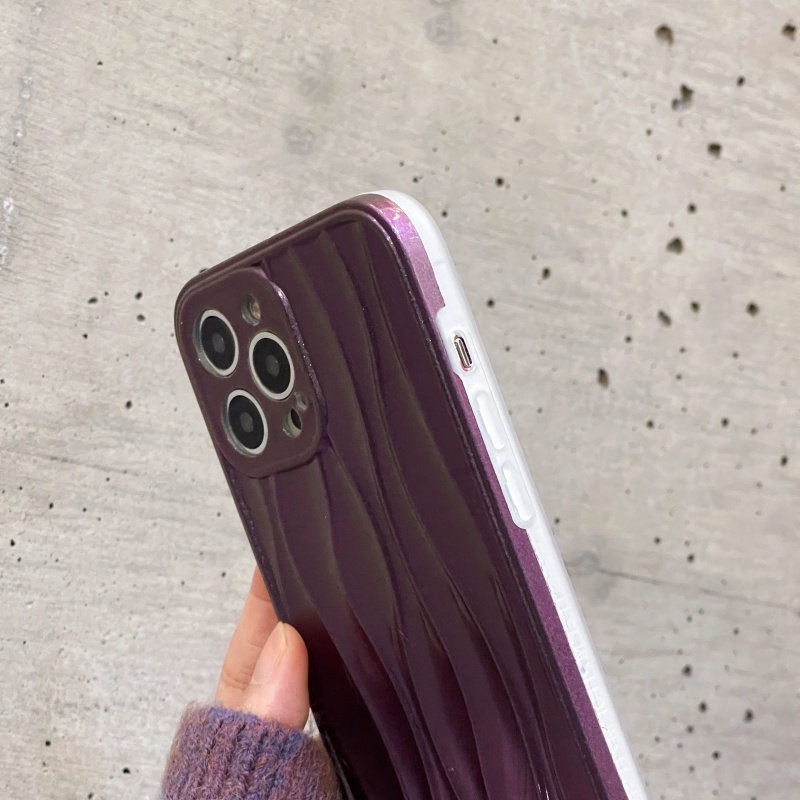 Ốp Điện Thoại Viền Gợn Sóng Màu Tím Bảo Vệ Camera Cho iPhone 14 13 12 11 Pro Max