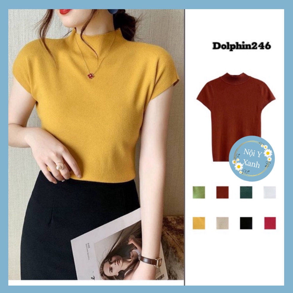 ÁO LEN NỮ CỔ BA PHÂN TAY NGẮN GIỮ NHIỆT CO GIÃN ÔM BODI hàng loai 1 nội y xanh -  chất đẹp