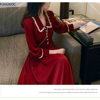 Đầm xoè cổ kiểu tay dài phong cách ngọt ngào