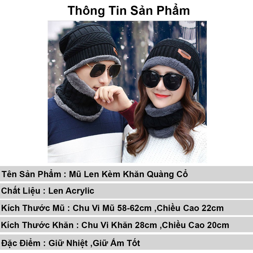 Mũ len kèm khăn lót lông nam nữ bộ khăn nón len siêu ấm che mặt che cổ Mùa đông