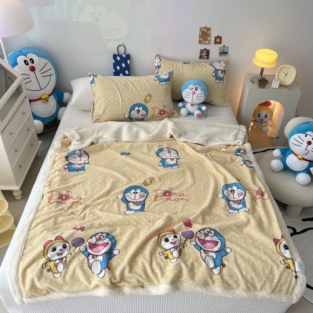 Chăn lông cừu họa tiết dễ thương- có khóa kéo lồng được chăn, kích thước 200*230 ,nặng 2.2kg