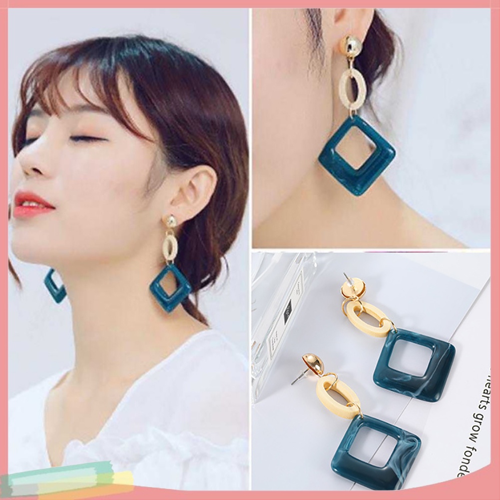 Khuyên tai dáng dài mặt hình thoi phong cách vintage