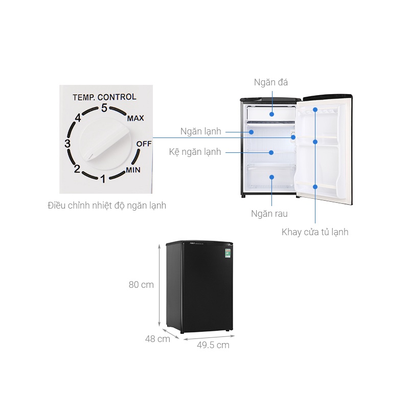 Freeship Toàn Quốc - Tủ lạnh 1 cửa Aqua 90 Lít AQR-D99FA(BS)