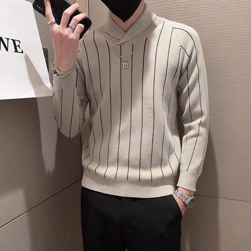 Áo Sweater Dệt Kim Kẻ Sọc Màu Sắc Thời Trang Cho Nam