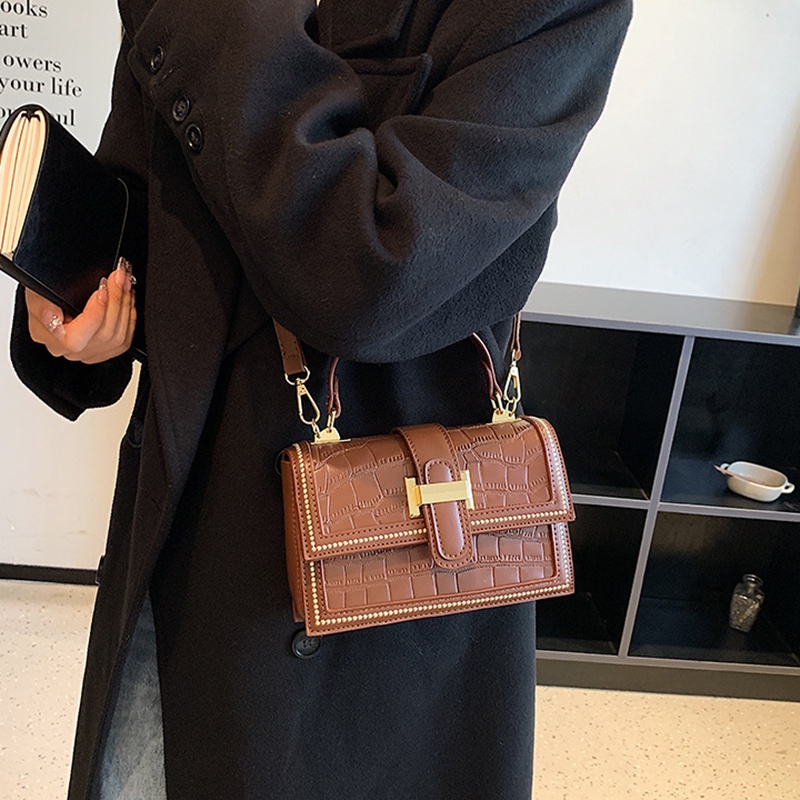 Túi Đeo Chéo Hình Vuông Nhỏ Họa Tiết Vân Đá Thời Trang Cho Nữ