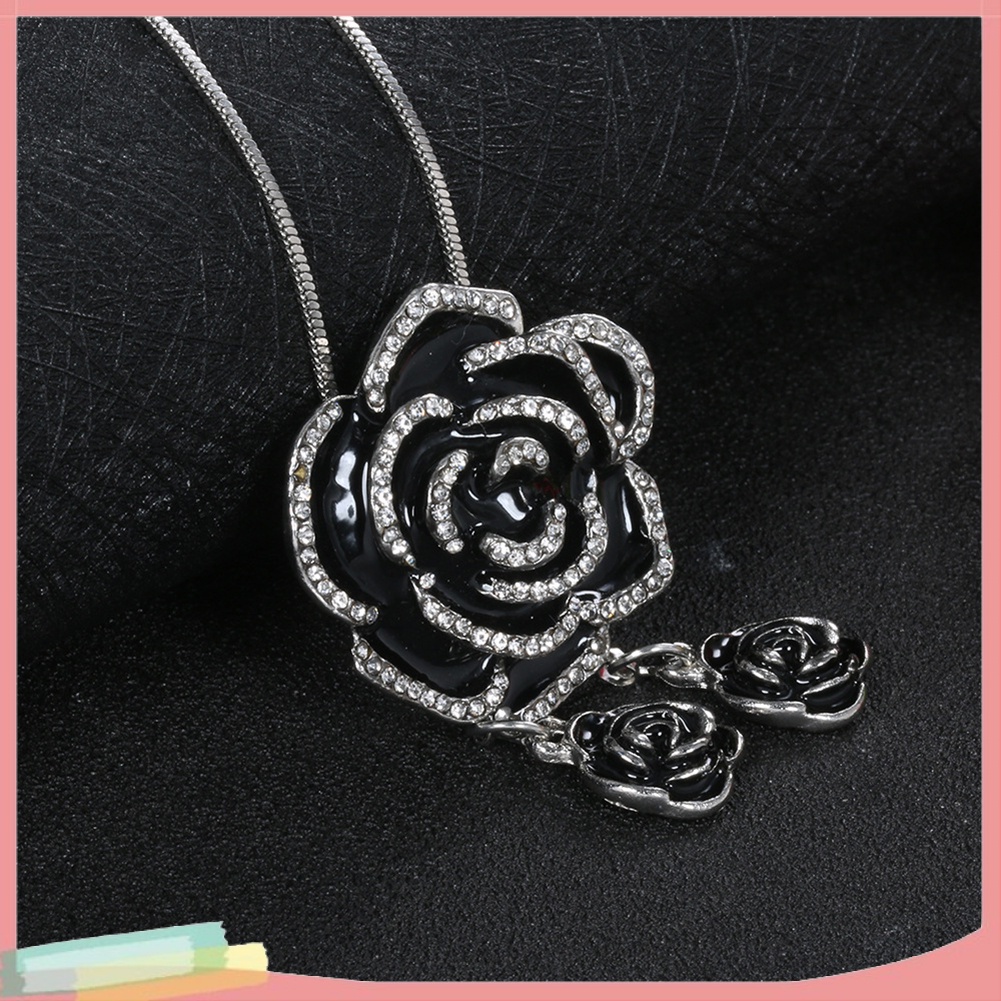 Dây Chuyền Dáng Dài Mặt Hình Hoa Hồng Đính Đá Phong Cách Vintage Cho Nữ