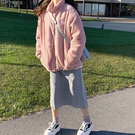 ZHELIHANGFEI Áo khoác kiểu Hàn Quốc cổ áo dài tay kiểu dáng rộng phong cách trường đại học ngọt ngào