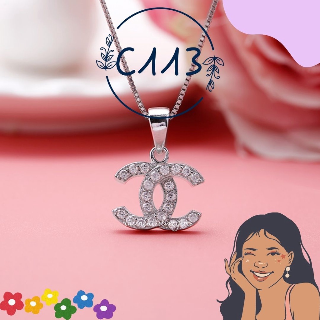 C113 Mặt dây chuyền CC nhỏ đính đá Bạc thật Thiên Cát s950