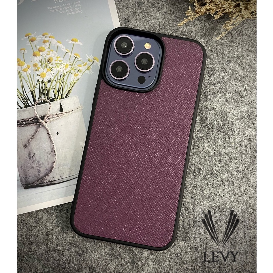 Ốp lưng da thủ công Epsom Tím violet, viền TPU chống sốc dành cho iP 15, 14, 13, 12, 11, X
