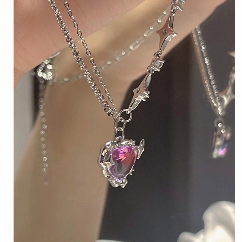 ✨✨Vòng cổ Bằng Thép Không Gỉ Không Phai Màu Hồng Kim Cương Hình Trái Tim Ghép Nối Thiết Kế niche Ngọt Ngào Cá Tính Cho Nữ