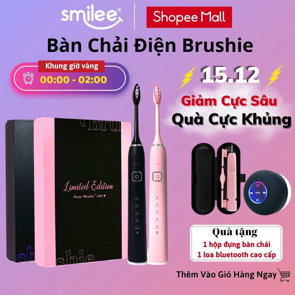 Bàn chải điện Brushie Combo Black-Pink cho cặp đôi. Máy đánh răng 5 chế độ phù hợp cho cả người niềng răng