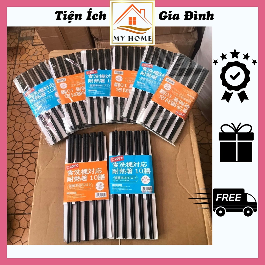 Set 10 đôi đũa Nhật kháng khuẩn cao cấp, đũa nhựa chịu nhiệt cao cấp