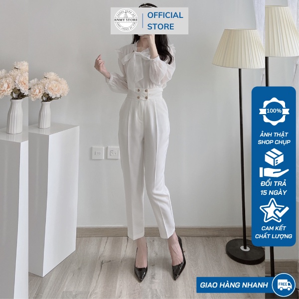 Quần tây nữ lưng cao ANMY dáng baggy cạp cao siêu tôn dáng ống đứng chuẩn đẹp khóa trước đen trắng nâu Q524