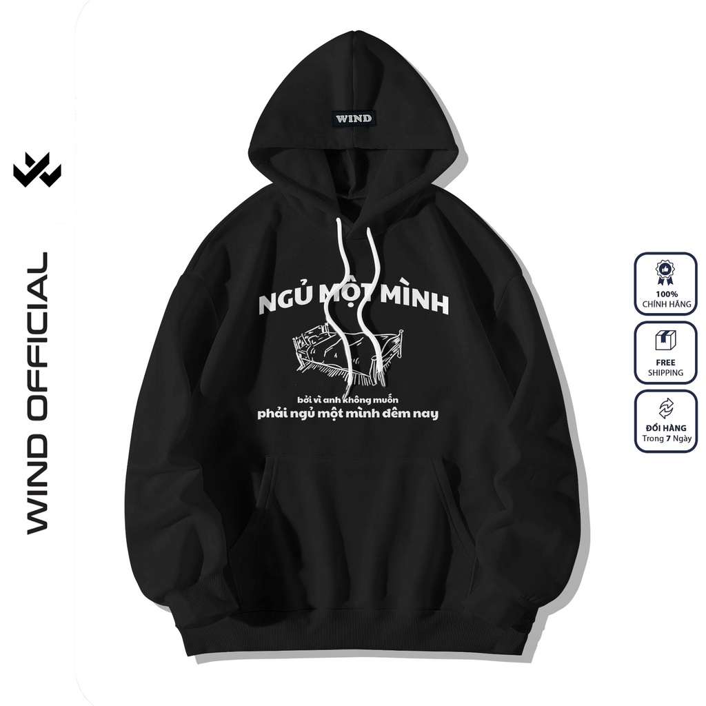 Áo hoodie unisex form rộng WIND nỉ bông Ngủ 1 Mình thời trang thu đông nam nữ oversize