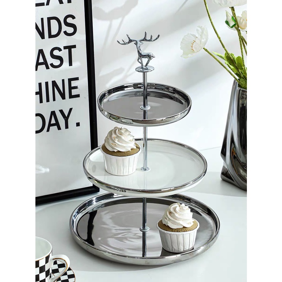 Khay Đựng Bánh Kẹo Mứt Tết Bearbrick và Huơu 3 Tầng Chất Liệu Sứ Cao Cấp