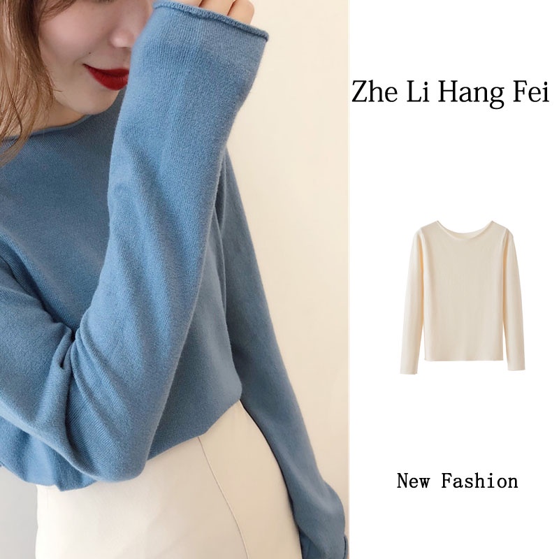 Áo dệt kim mỏng ZHELIHANGFEI tay dài màu trơn thời trang cho nữ