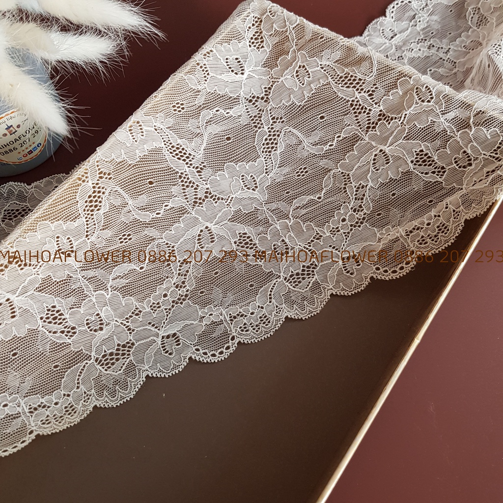 Ren viền trang trí LH7C rộng 20cm màu kem co giãn nhiều maihoaflower