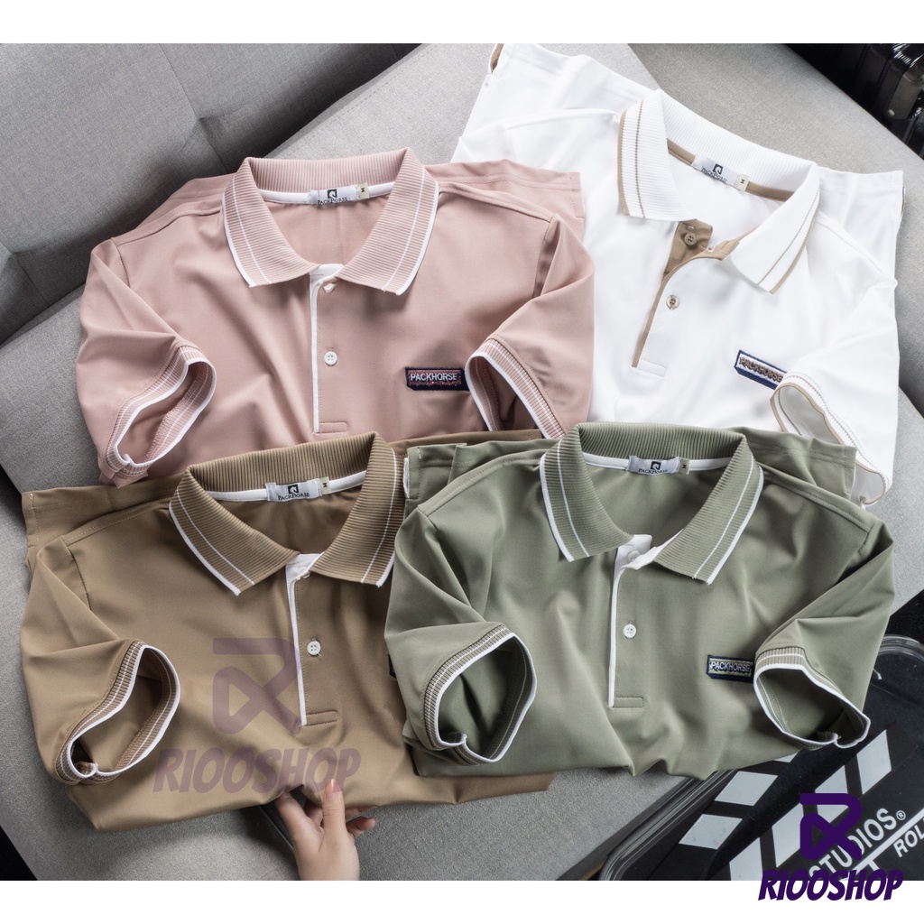 Áo thun nam polo, áo phông nam ngắn tay có cổ vnxk trơn basic cao cấp màu trắng, xanh rêu, nâu, hồng RIOOSHOP RSP079