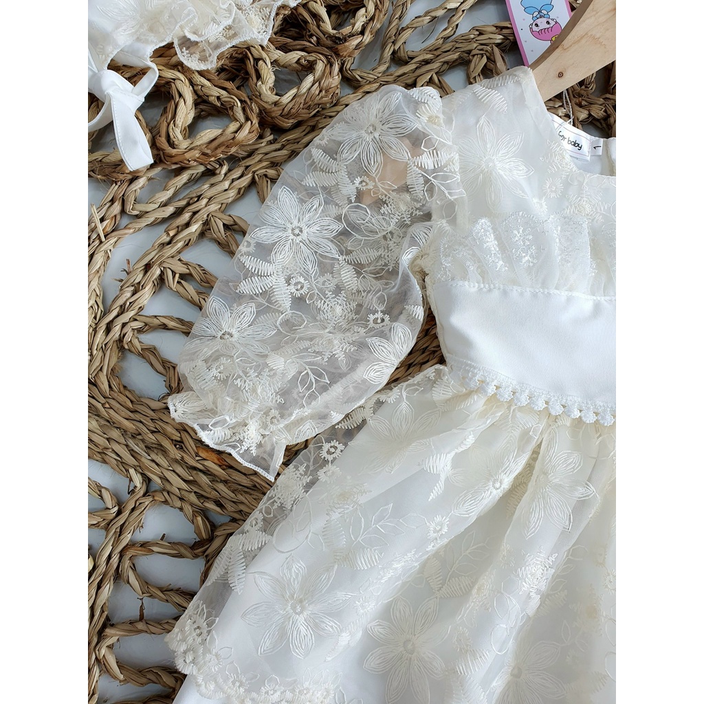 Váy Tiểu Thư Ren Trắng Kèm Phụ Kiện, Đầm Công Chúa Cho Bé Sơ Sinh, Đầm Đầy Tháng - Hàng Thiết Kế