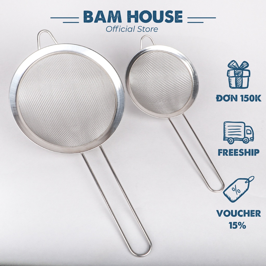 Rây lọc inox 2 lớp Bam House viền cứng tay cầm cách nhiệt cao cấp RLC05