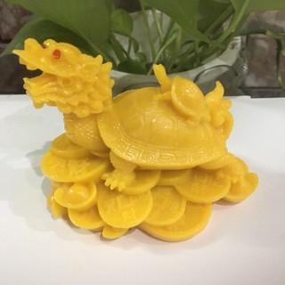 Tượng long quy cõng con màu Vàng chiêu tài lộc dài 12 cm
