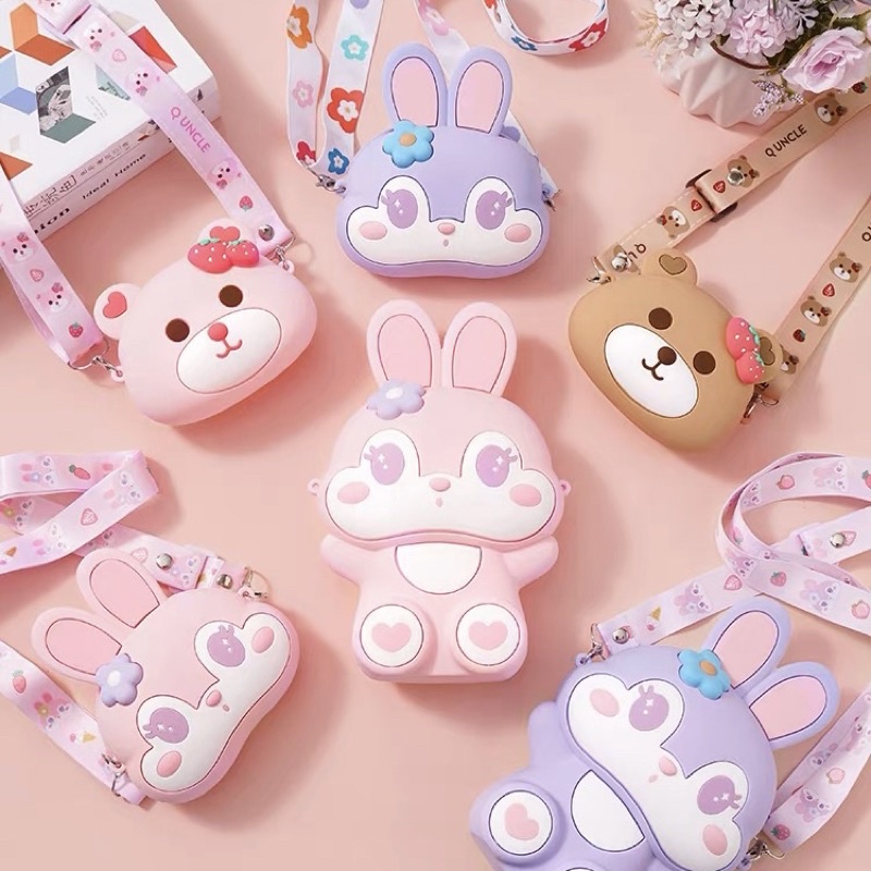 Trẻ Em Silicone Tiền, Túi Hoạt Hình Dễ Thương Thỏ Xingdelu Một Vai Bé Trai Và Bé Gái Sứ Giả Lưu Trữ Túi Đa Năng