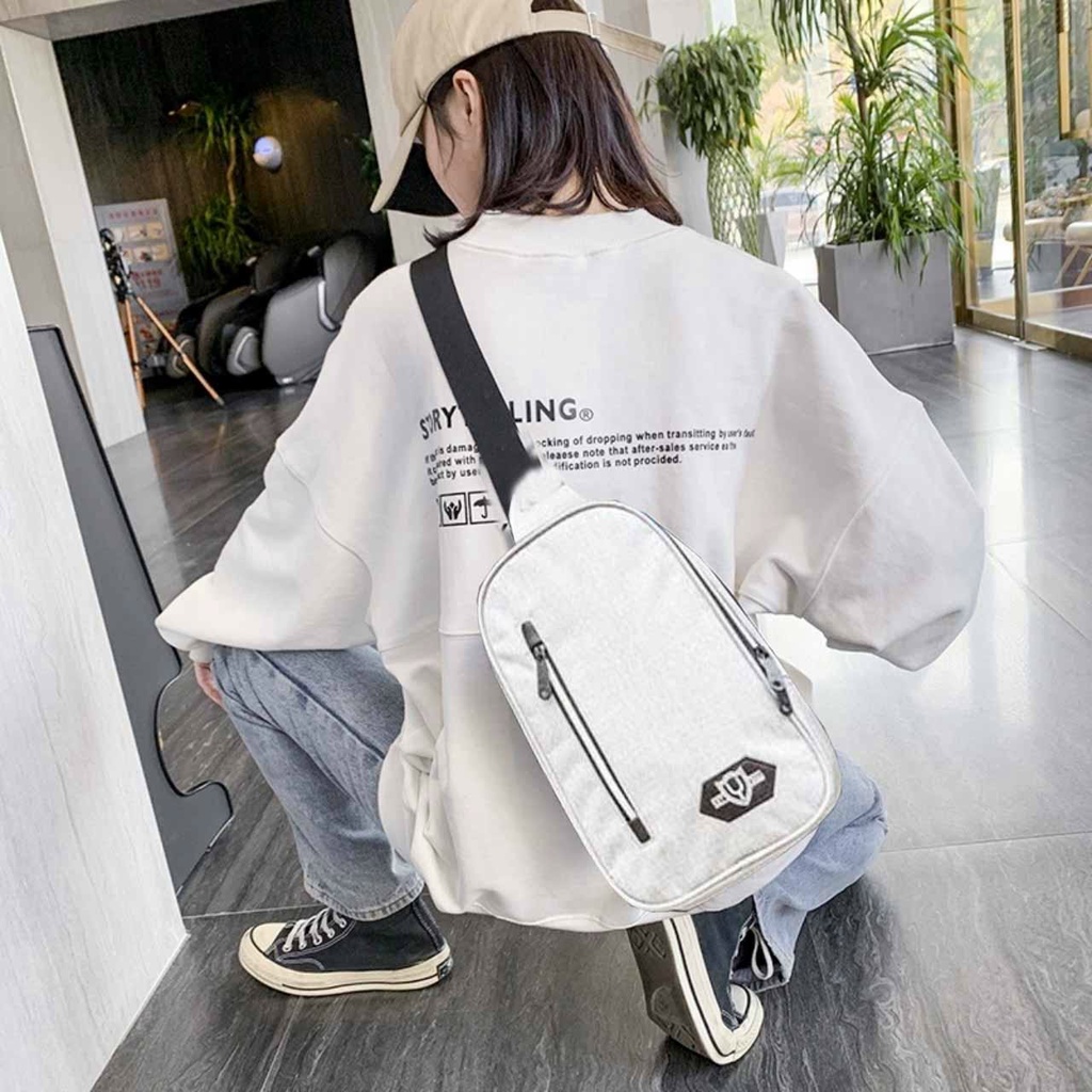 Túi đeo chéo nữ, Túi đeo vai quai da mix xích tag chữ D siêu xinh SL