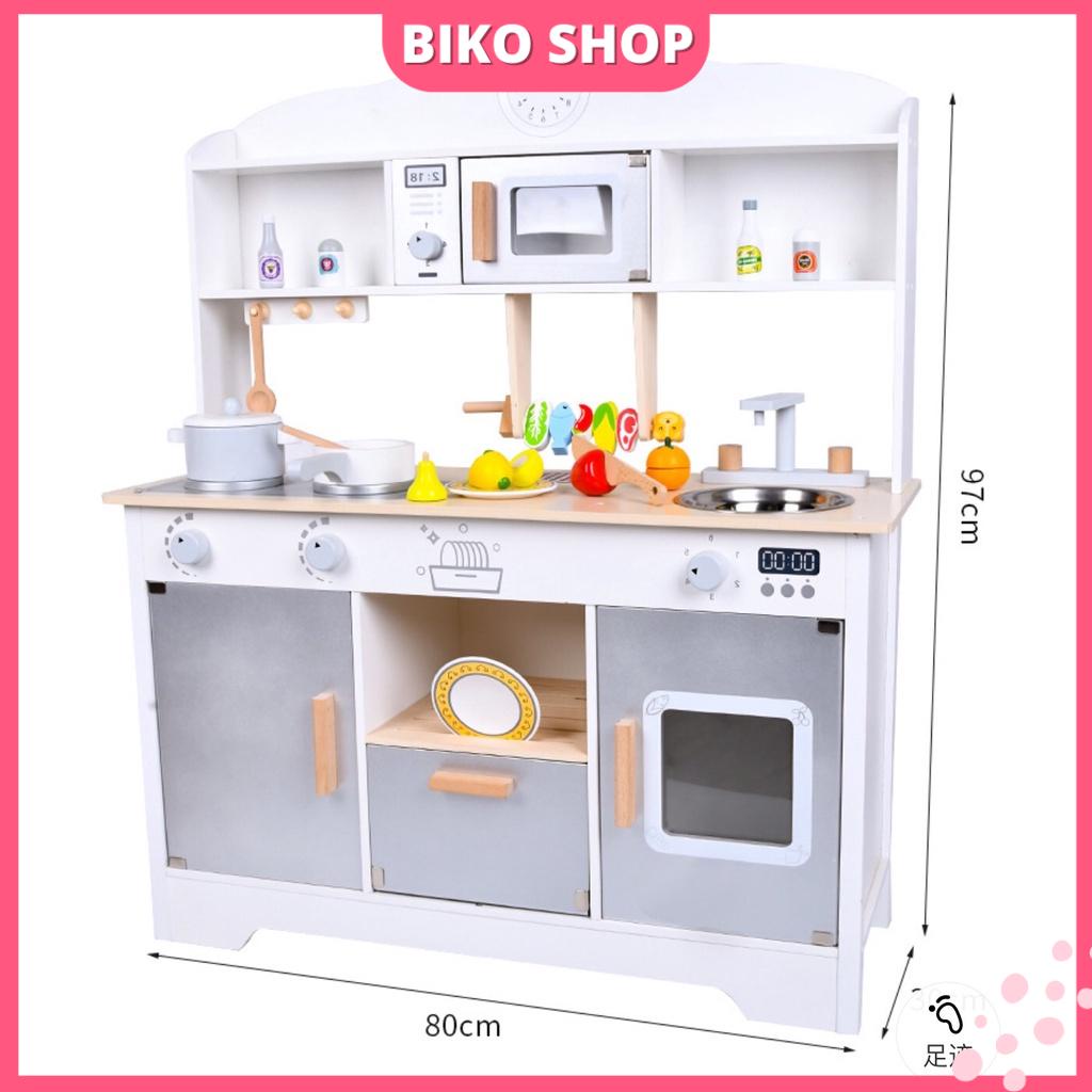 Đồ chơi Bếp bằng gỗ cao 97cm màu ghi kèm  BBQ - Đồ chơi gỗ cho bé - Biko Shop