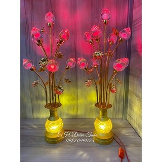 Cặp đèn bình bông pha lê trái đào cao cấp cao 80cm - đèn 9 bông pha lê đào