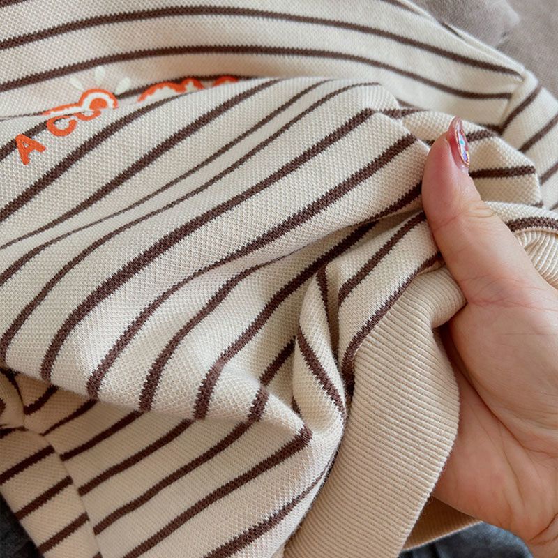 Áo polo Tay Dài Dáng Rộng Họa Tiết Kẻ Sọc Trắng Đen Phong Cách Hàn Quốc Thời Trang Cho Bé Trai 2021