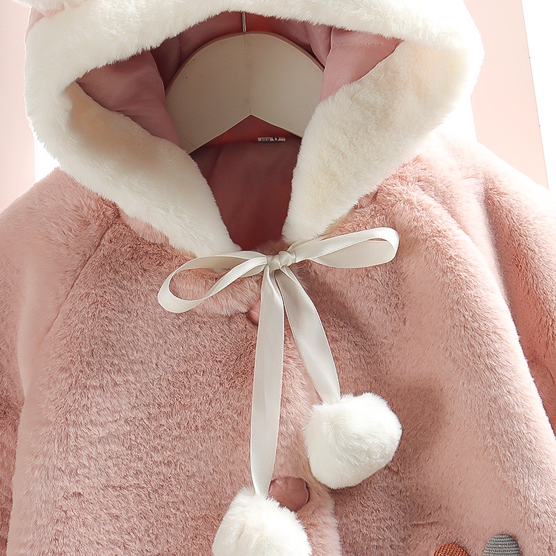 Áo Choàng Áo Khoác Lông Thỏ Cho Bé Thêu Hoa Ngũ Sắc Kiểu Dáng Tai Thỏ Đáng Yêu Ấm Áp AK3478