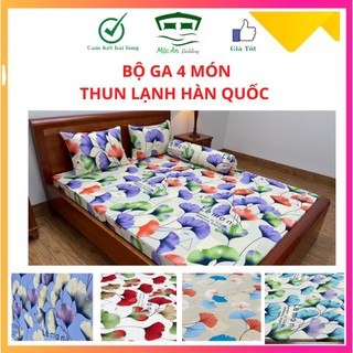 Bộ ga drap trải giường, ga gối thun lạnh hàn quốc 4 món đủ size nệm 1m, 1m2,1m4, 1m6, 1m8, 2m, 2m2 mẫu hoa