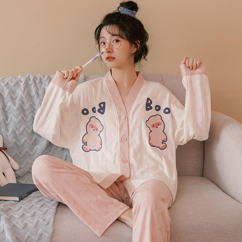 Bộ Đồ Ngủ Tay Dài Chất cotton Mỏng Nhẹ Thời Trang Xuân Thu 2022 Phong Cách Nhật Hàn Xinh Xắn Cho Nữ