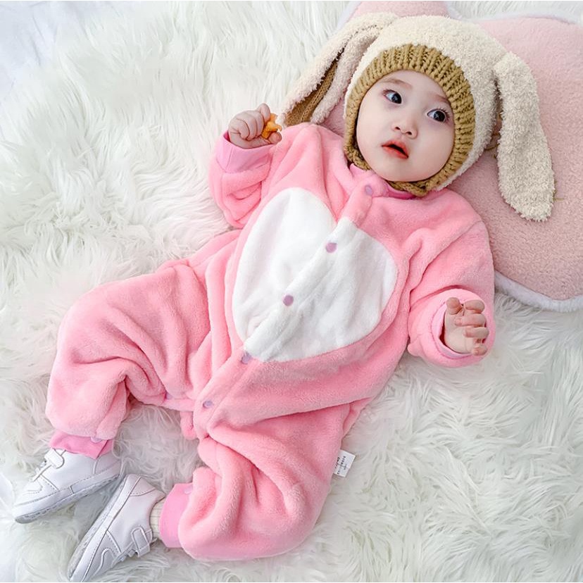 Áo liền quần LUCKYCANDY vải cotton tay dài phong cách mùa đông cho bé 0-18 tháng