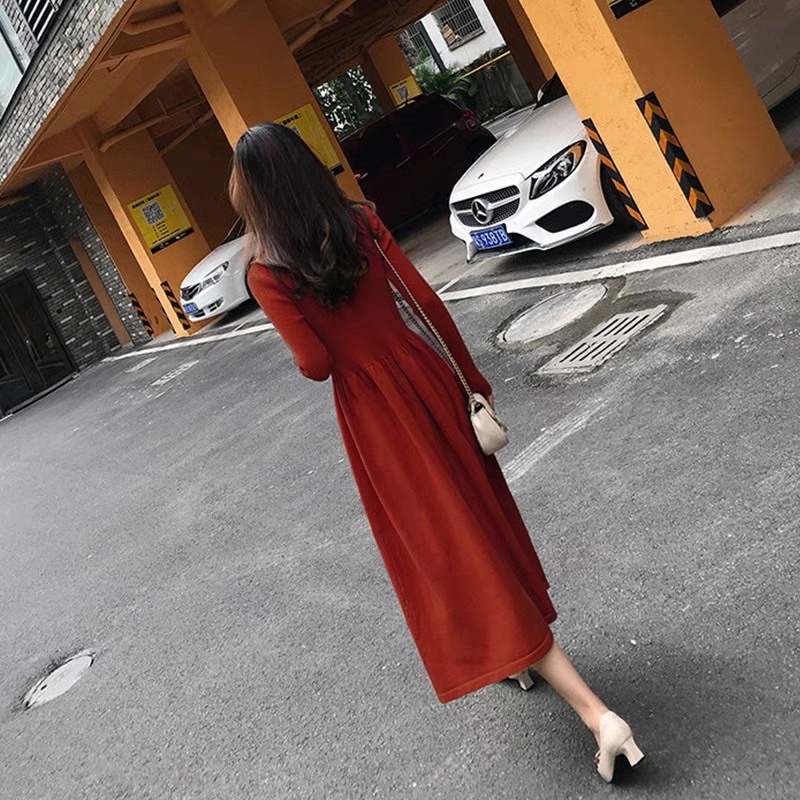 Váy len cổ cao dáng babydoll xòe dài điệu đà nhẹ nhàng mùa đông  nhiều màu