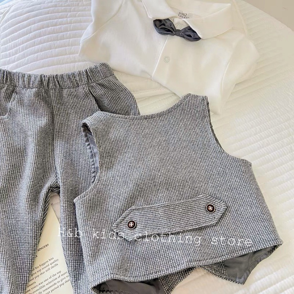 Bộ gile 3 chi tiết kèm nơ cho bé trai từ 7-18kg diện Lễ, Tết- Bộ gile bé trai- Bộ gile bé trai 8-18kg Kidbabyonline K169