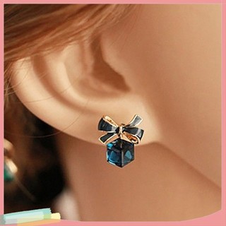Đôi khuyên tai hình khối Zircon phối nơ thời trang cho nữ