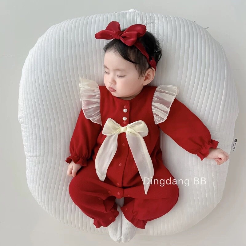 Set body nhung tăm nơ ngực cực xinh cho bé gái