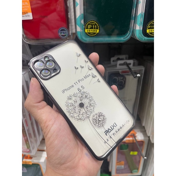 [ Đen - Vàng - Bạc ] Ốp Lưng dẻo mạ viền si hoa bồ công anh đính đá cho iPhone 7plus đến 14pro max