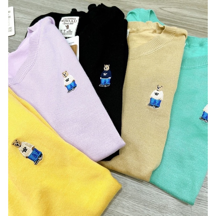 Áo len dệt kim thêu gấu Whoau