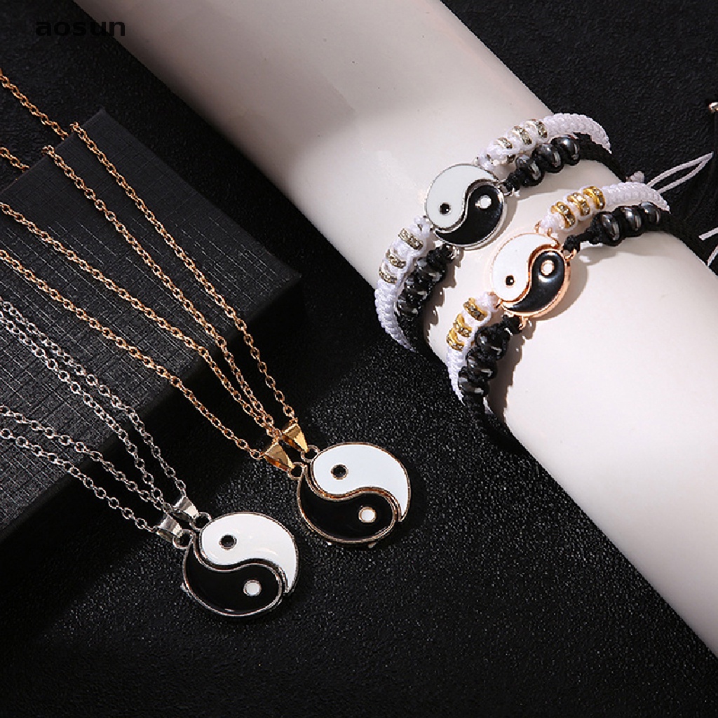 Bộ 2 Vòng Tay / Dây Chuyền Âm Dương / Âm Dương Tùy Chỉnh Thời Trang Cho Cặp Đôi