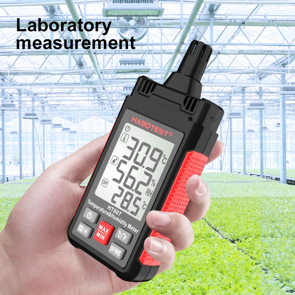 HABOTEST HT607 Máy đo độ ẩm kỹ thuật số Nhiệt kế màn hình lớn Độ ẩm môi trường mới Độ ẩm chính xác bóng ướt