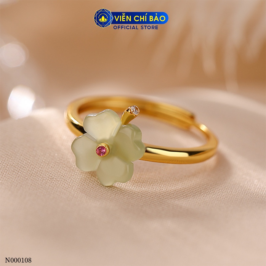 Nhẫn bạc nữ cỏ 4 lá đá xi vàng chất liệu bạc 925 thời trang phụ kiện trang sức Viễn Chí Bảo N000108