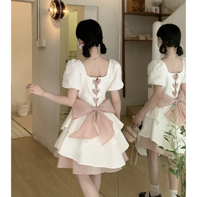 Đầm mini Màu Trắng Hở Lưng Thanh Lịch Thời Trang Mùa Hè Phong Cách Hàn Quốc Cho Nữ