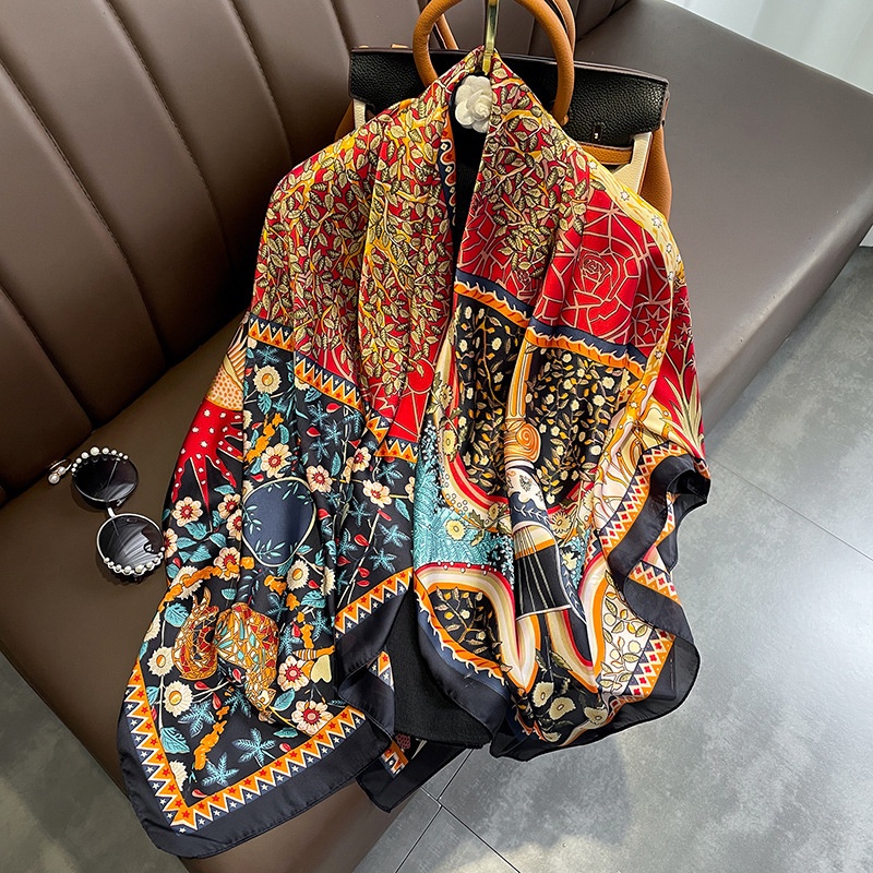 Khăn Choàng Đi Biển / Đi Biển Hình Vuông Cỡ Lớn Bằng Lụa Họa Tiết Hoa 110 Kiểu Cổ Điển Trung Hoa Xinh Xắn Cho